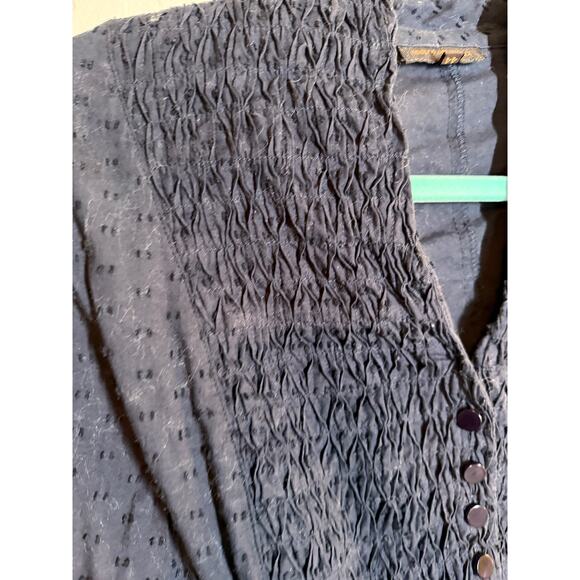 Adolfo Domiguz Navy Blue Smocked Swiss Dot Long Sleeve Blouse 44EU/16US - Picture 6 of 7